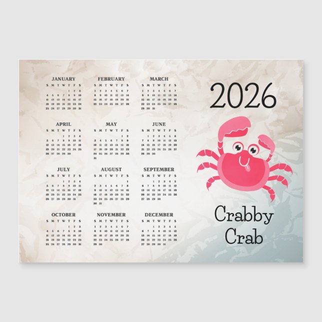 Crabby Crab Design 2026 Calendar Magnetkarte (Vorderseite)