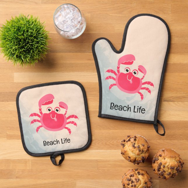 Crabby Crab Design Oven Mitt & Pot Holder Set (Oben Unten)