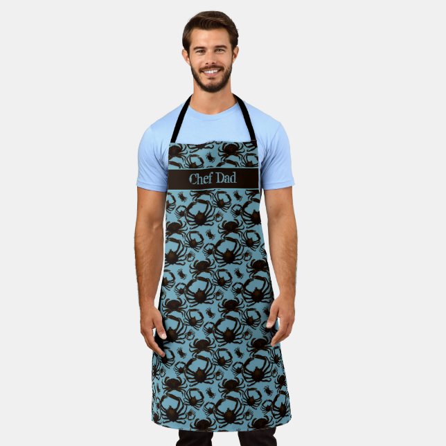 Crabs Blue Pattern Seafood Personalisiert Schürze (Getragen)