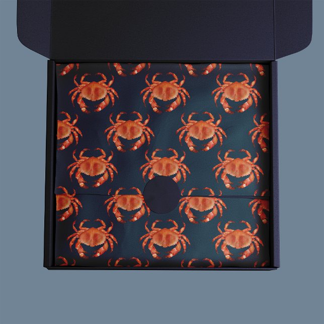 Crabs Seaside Pattern Seidenpapier (Brown crab tissue paper on navy blue background)