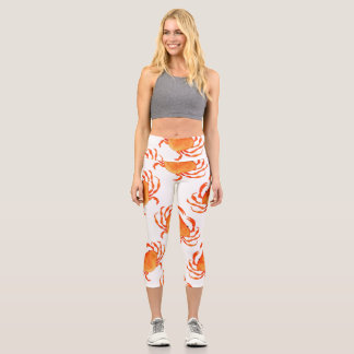Crabs Wasserfarbe: Weißes Hintergrundmuster Capri Leggings