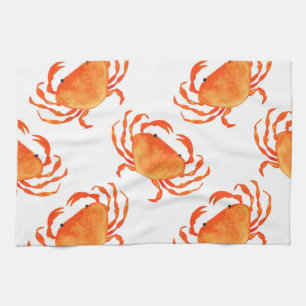 Crabs Wasserfarbe: Weißes Hintergrundmuster Geschirrtuch