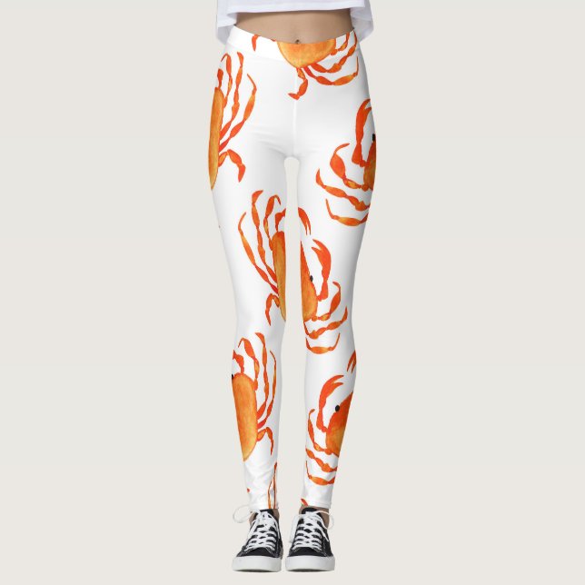 Crabs Wasserfarbe: Weißes Hintergrundmuster Leggings (Vorderseite)