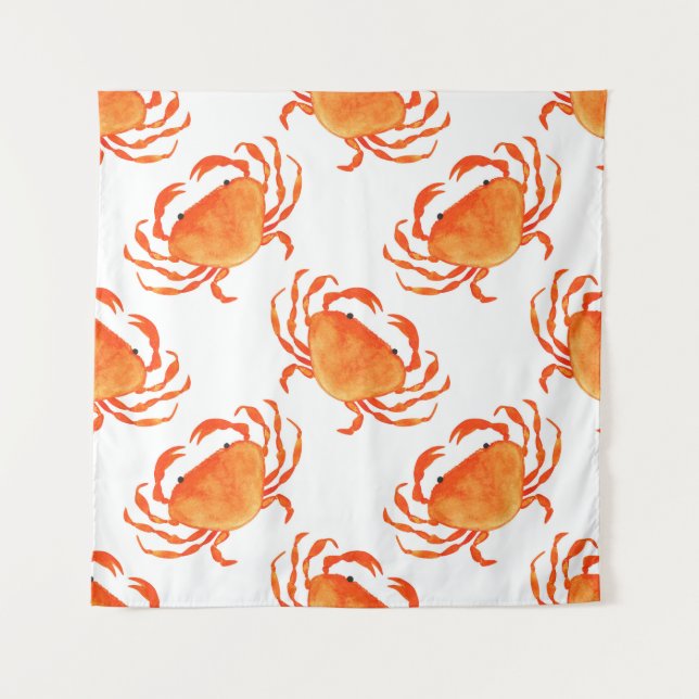 Crabs Wasserfarbe: Weißes Hintergrundmuster Wandteppich (Vorderseite)