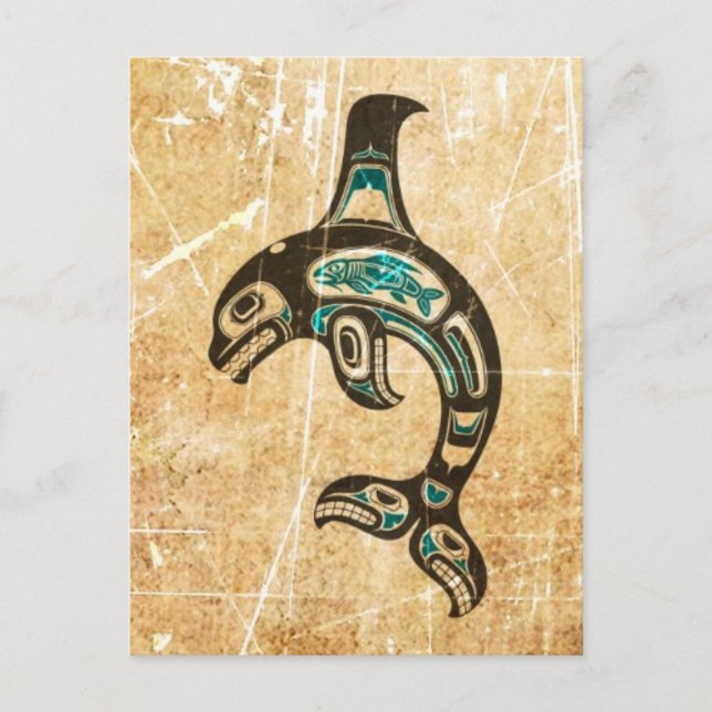 Cracked Blue and Black Haida Spirit Killer Whale Postkarte (Vorderseite)