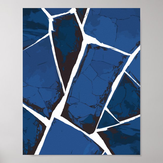 Cracked Blue Surface with White Lines Poster (Vorne)