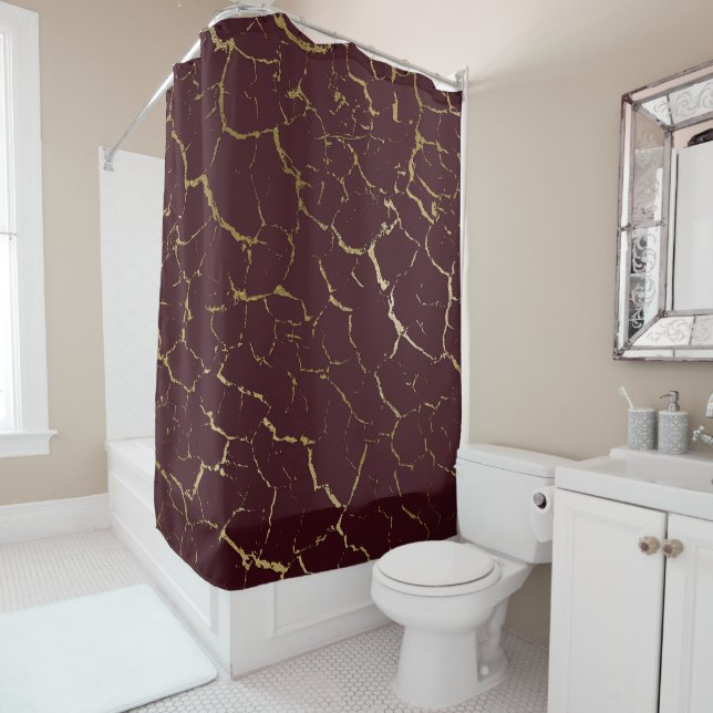 Cracked Burgundy Maroon Bordeaux Gold Luxury Duschvorhang (Beispiel)