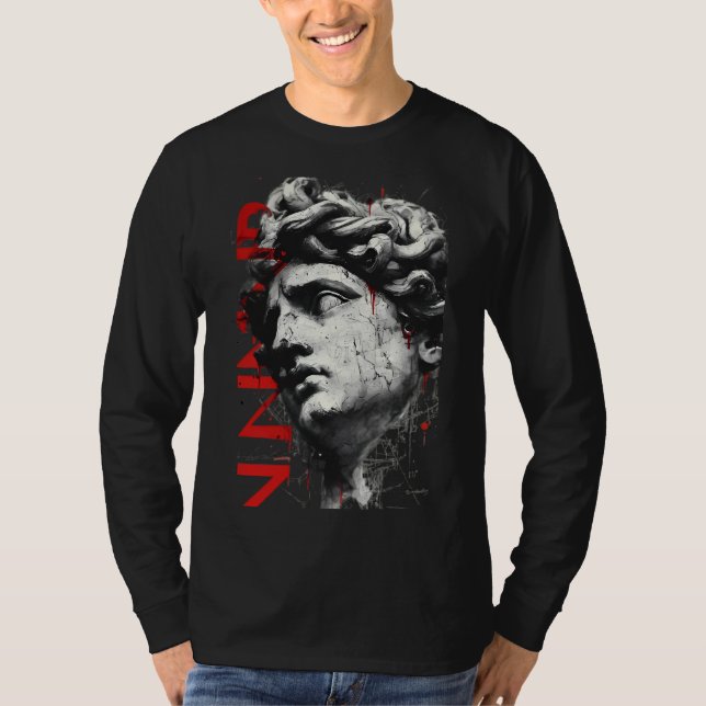 Cracked Classical Bust Trash Polka Art Long Sleeve T-Shirt (Vorderseite)