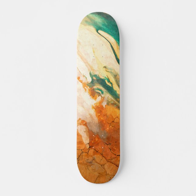 Cracked Earth Teal Orange Abstract Skateboard (Vorne)