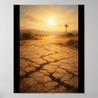 Cracked earth under intense sunlight poster
