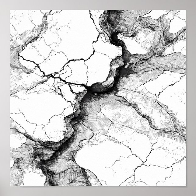 Cracked Mineral Vein Decoupage Template Line Art Poster (Vorne)