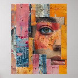 Cracked Paint Face Collage Vibrant Portrait Poster