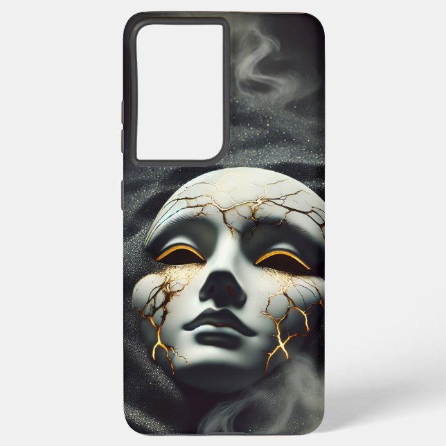 Cracked Porcelain Mask Dark Galaxy S21 Ultra case Samsung Galaxy Hülle (Rückseite)