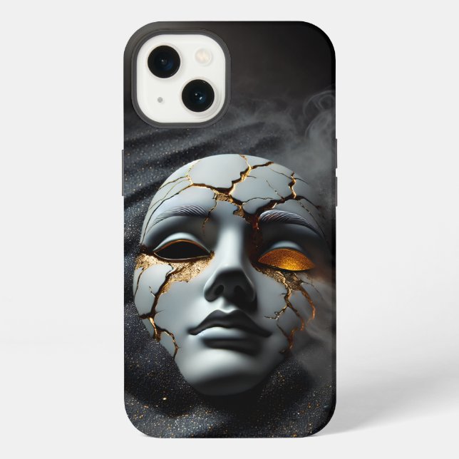 Cracked Porcelain Mask Dark iPhone 13 Tough Case Hülle (Rückseite)