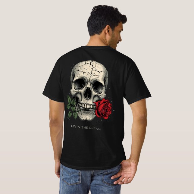 Cracked Skull Rose Tee – Traumleben (Schwarz voll)