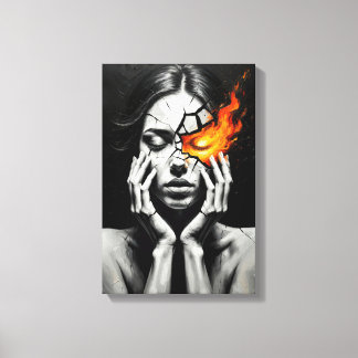 Cracked Woman with Fiery Eye of Inner Flame Leinwanddruck