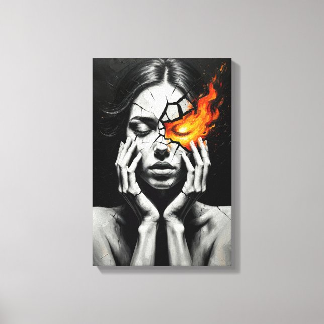 Cracked Woman with Fiery Eye of Inner Flame Leinwanddruck (Vorderseite)