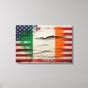 Crackle Paint   Irish American Flag Leinwanddruck