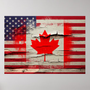 Crackle Paint Kanadische Flagge Poster