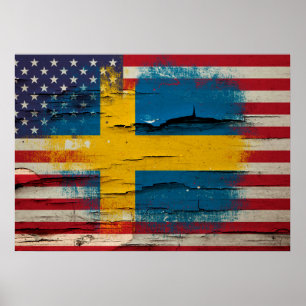 Crackle Paint   Schwedische amerikanische Flagge Poster