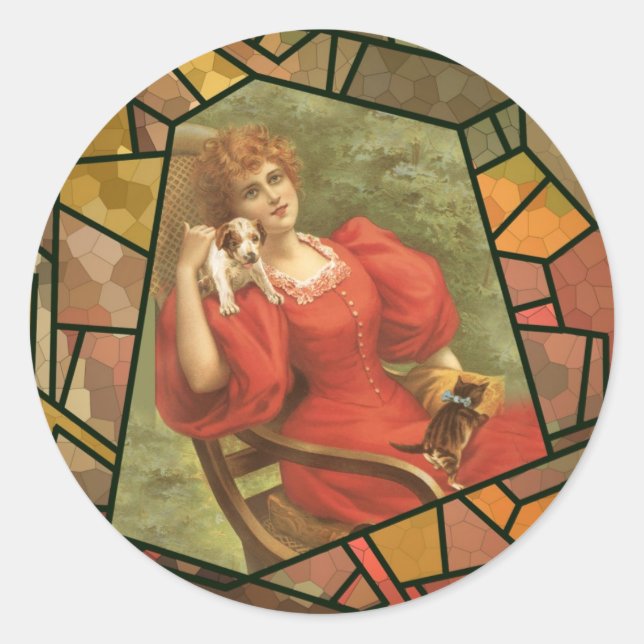 Crackle Tile - Lady in Red Runder Aufkleber (Vorderseite)