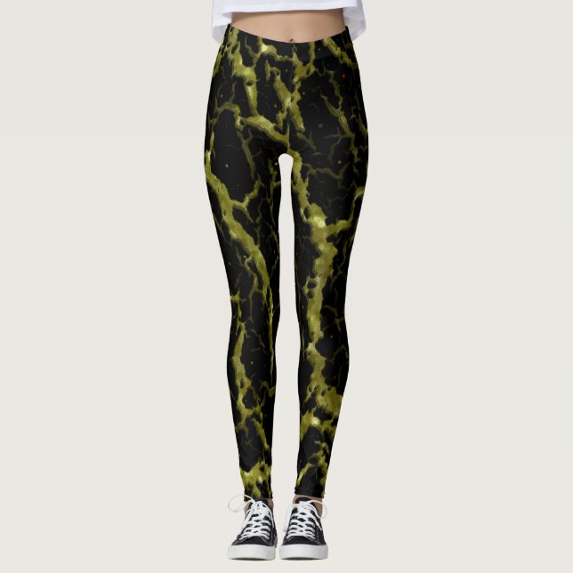 Cracks Space Lava - Glitzer Gold Leggings (Vorderseite)