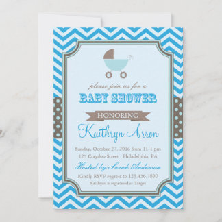 Cradle - Polka Dots und Zickzack Blue Baby Dusche Einladung