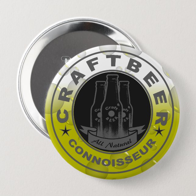 Craft Beer Connoisseur Bubble Gelb Button (Vorne & Hinten)