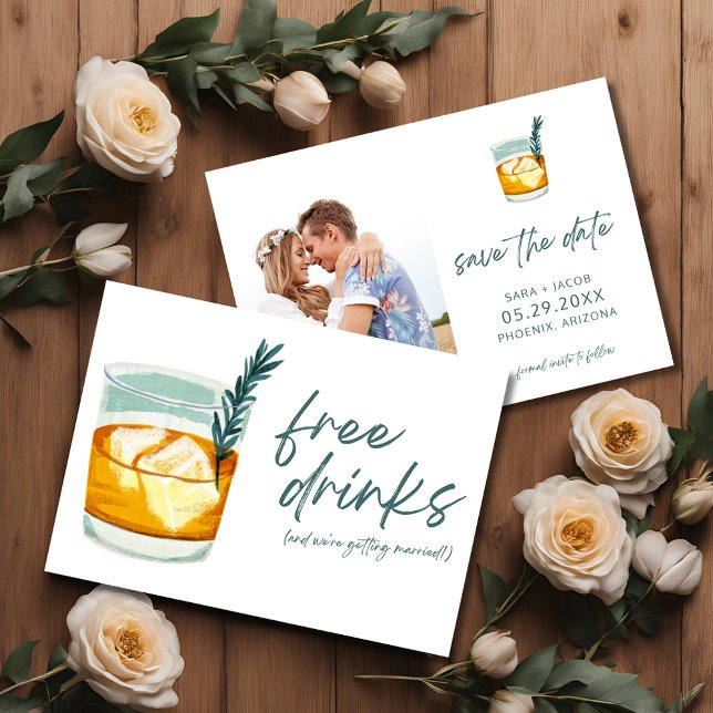 Craft Cocktail Funny Free Drinks Foto Hochzeit Save The Date (Craft Cocktail Funny Free Drinks Photo Wedding Save The Date)