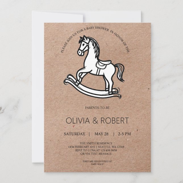 Craft Paper Rocking Horse Baby Shower Invitation Einladung (Vorderseite)