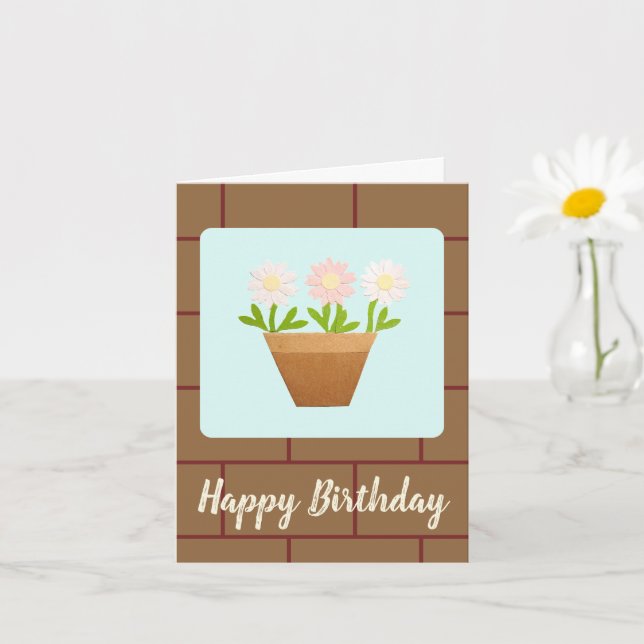 Craft Punch Daisies and House Bricks Birthday Card Karte (Kleine Pflanze)