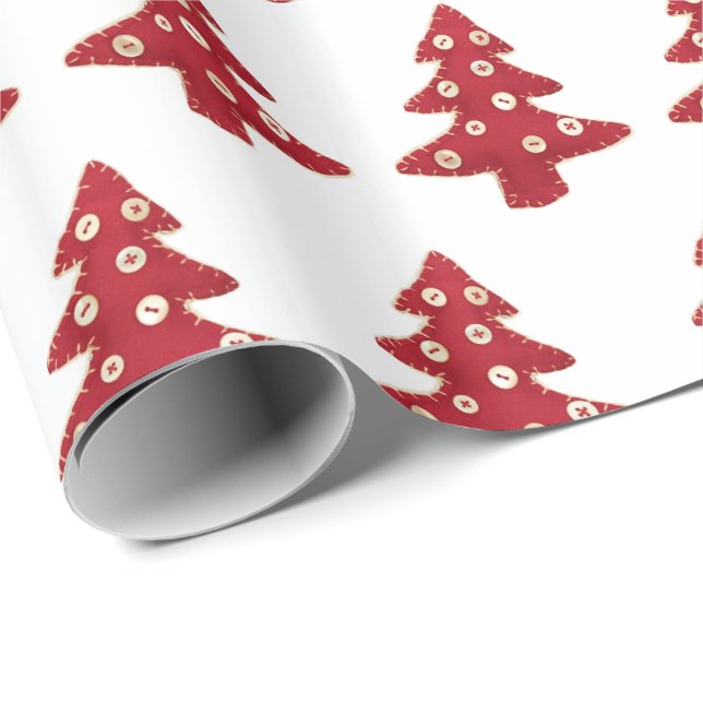Craft Red Christmas Tree Button Baubles Muster Geschenkpapier (Rolleneckpunkt)