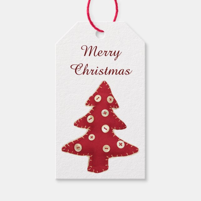 Craft Red Christmas Tree mit Button Baubles Geschenkanhänger (Vorderseite)