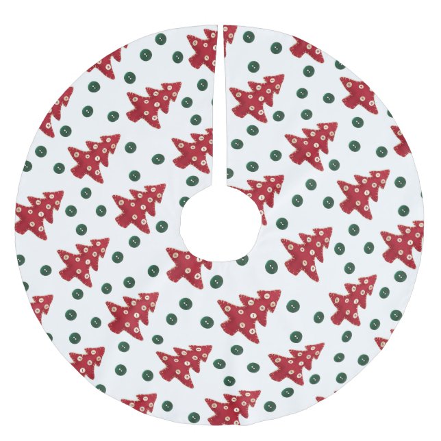 Craft Red Christmas Trees and Buttons Muster Polyester Weihnachtsbaumdecke (Vorderseite)