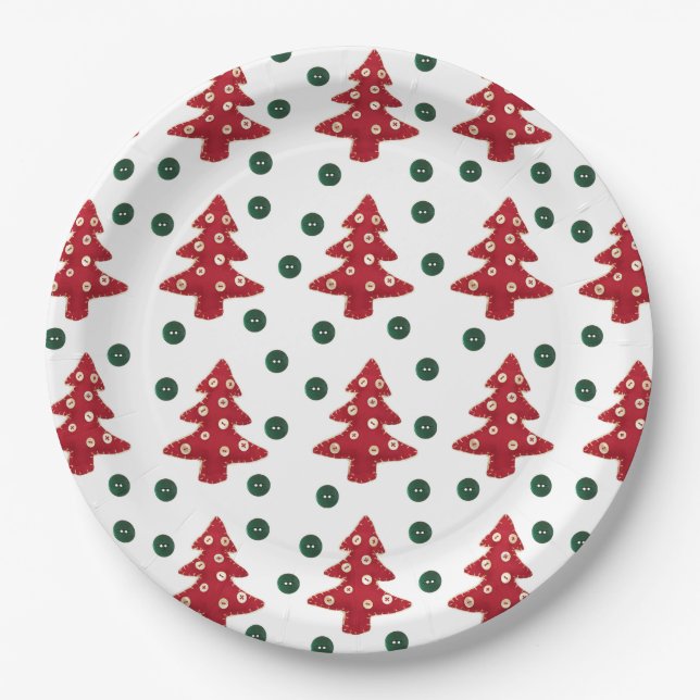 Craft Red Christmas Trees Button Baubles Pappteller (Vorderseite)