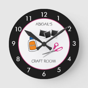 Craft Room Personalized Black Rim Round Clock Runde Wanduhr