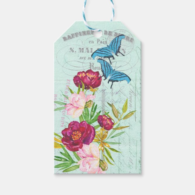 Craft Scrapbooking Kraft French Floral Butterfly Geschenkanhänger (Vorderseite)