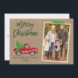 Craft Tape Truck Brush Script Kraft Weihnachten<br><div class="desc">Modern Brush Script Wasserfarbe Vintag Red Truck mit Weihnachtsbaum Frohe Weihnachtsfamilie Foto Holiday Card - Rustic Kraft Paper,  Snowflake Green Craft Tape</div>