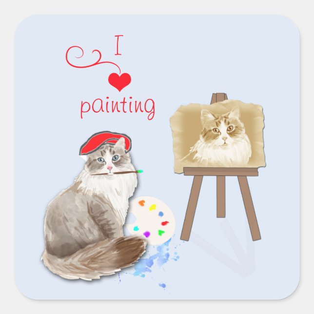 Crafty Cat Painting Quadratischer Aufkleber (Vorderseite)