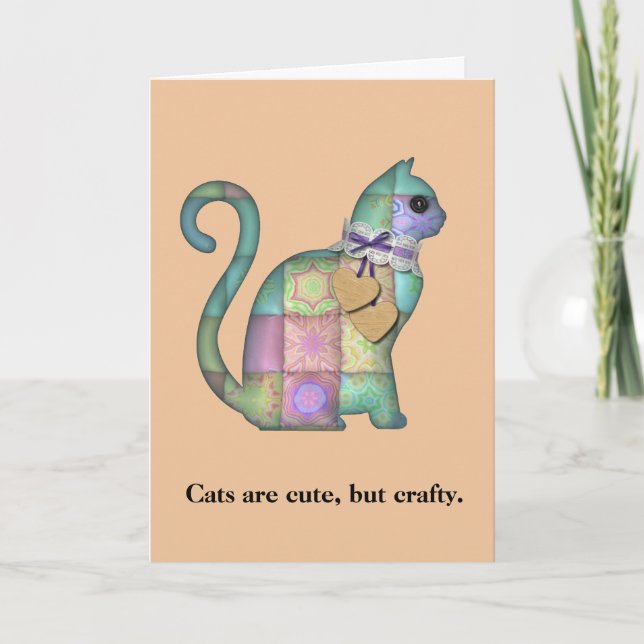 Crafty Cats Quilly Funny Geburtstagskarte Karte (Vorderseite)