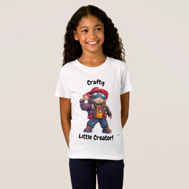 Crafty Little Creator Hipster Mouse Design T-Shirt (Vorne ganz)