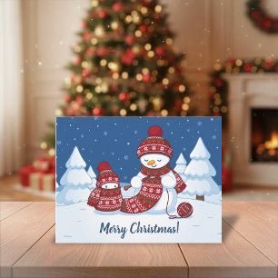 Crafty Snowman Knitting Scarf Feiertagspostkarte