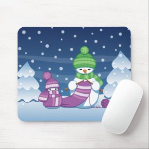 Crafty Snowman Knitting Scarf Mousepad