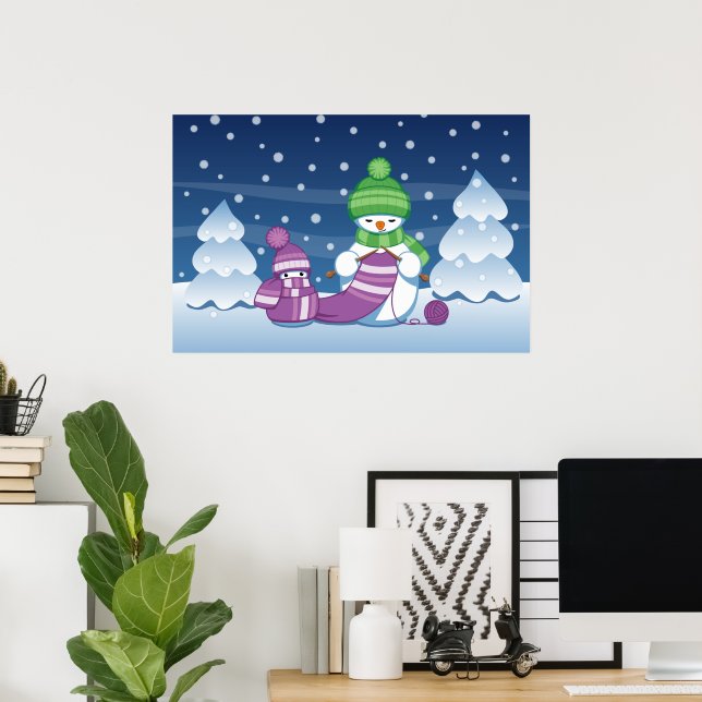 Crafty Snowman Knitting Scarf Poster (Heimbüro)