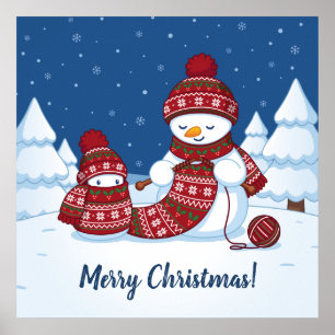 Crafty Snowman Knitting Scarf Poster