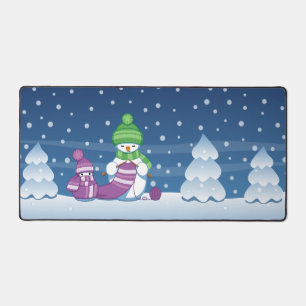 Crafty Snowman Knitting Scarf Schreibtischunterlage