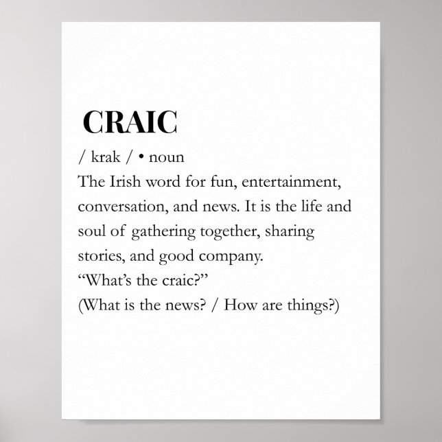 CRAIC: Moderne Irische Craic-Spaß-Bedeutungsgrafik Poster (Vorne)