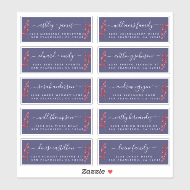 Cranberries Sprig Wedding Guest Address Labels (Blatt)