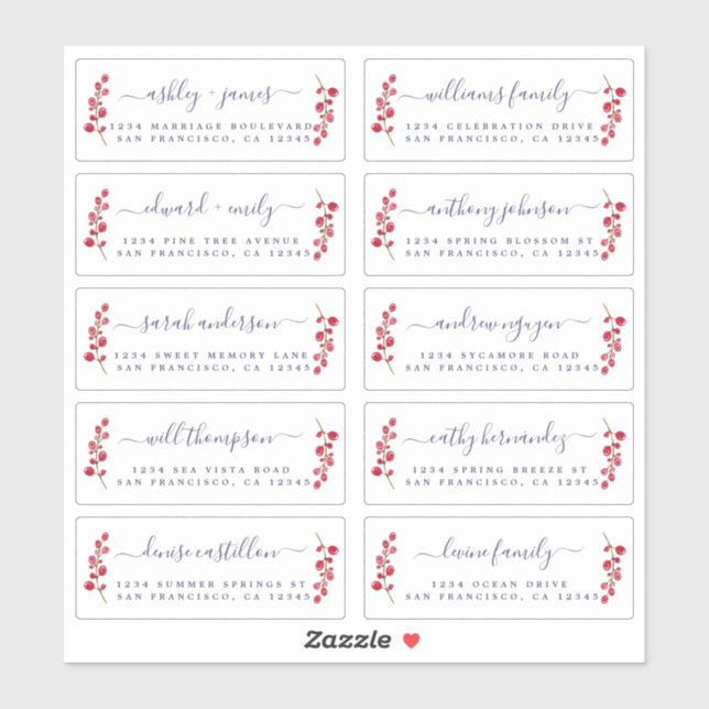 Cranberries Sprig Wedding Guest Address Labels (Blatt)