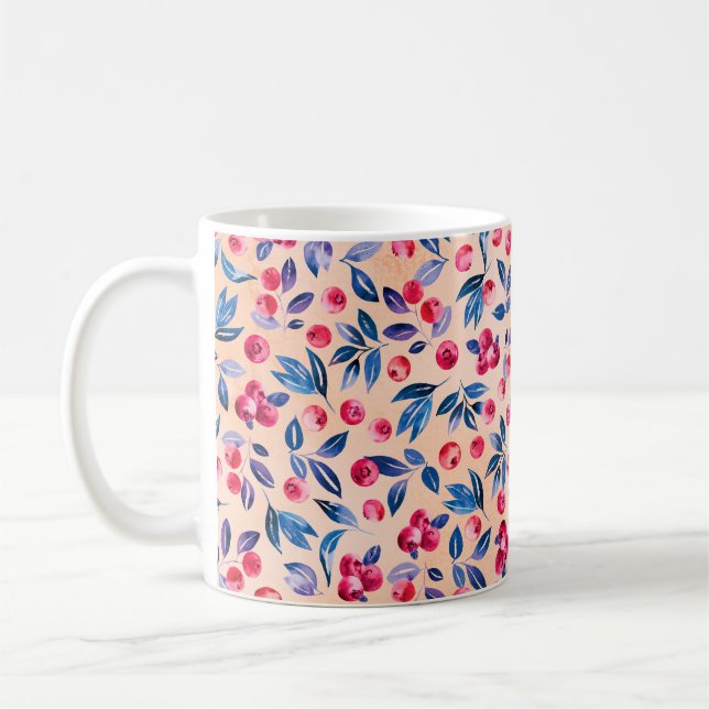 Cranberries und Blätter, wasserfarbene Wildbeere Kaffeetasse (Links)